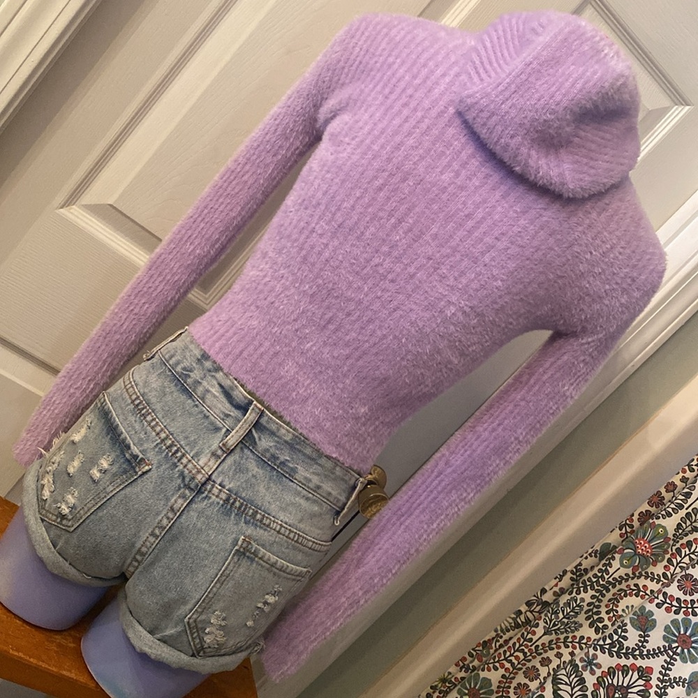 Zara Purple Pastel Soft Knit Fuzzy Hoodie Sweater Cropped Top - Picture 6 of 15